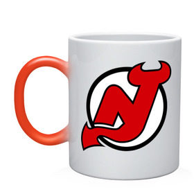 Кружка хамелеон с принтом New Jersey Devils в Петрозаводске, керамика | меняет цвет при нагревании, емкость 330 мл | национальная хоккейная лига | нхл | нью джерси девилс