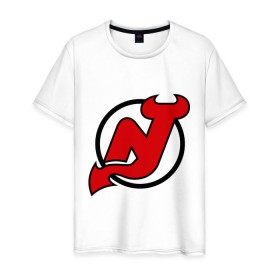 Мужская футболка хлопок с принтом New Jersey Devils в Петрозаводске, 100% хлопок | прямой крой, круглый вырез горловины, длина до линии бедер, слегка спущенное плечо. | национальная хоккейная лига | нхл | нью джерси девилс