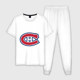 Мужская пижама хлопок с принтом Montreal Canadiens в Петрозаводске, 100% хлопок | брюки и футболка прямого кроя, без карманов, на брюках мягкая резинка на поясе и по низу штанин
 | Тематика изображения на принте: montreal canadiens | канадская хоккейная лига | монтреал | нхл | хокей | хоккей