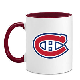 Кружка двухцветная с принтом Montreal Canadiens в Петрозаводске, керамика | объем — 330 мл, диаметр — 80 мм. Цветная ручка и кайма сверху, в некоторых цветах — вся внутренняя часть | montreal canadiens | канадская хоккейная лига | монтреал | нхл | хокей | хоккей