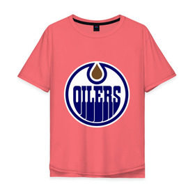Мужская футболка хлопок Oversize с принтом Edmonton Oilers в Петрозаводске, 100% хлопок | свободный крой, круглый ворот, “спинка” длиннее передней части | Тематика изображения на принте: edmonton oilers | nhl | нхл | хокей | хоккей | эдмонтон ойлерс
