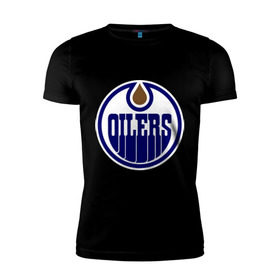 Мужская футболка премиум с принтом Edmonton Oilers в Петрозаводске, 92% хлопок, 8% лайкра | приталенный силуэт, круглый вырез ворота, длина до линии бедра, короткий рукав | Тематика изображения на принте: edmonton oilers | nhl | нхл | хокей | хоккей | эдмонтон ойлерс