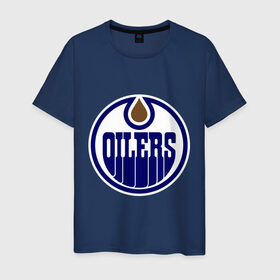 Мужская футболка хлопок с принтом Edmonton Oilers в Петрозаводске, 100% хлопок | прямой крой, круглый вырез горловины, длина до линии бедер, слегка спущенное плечо. | Тематика изображения на принте: edmonton oilers | nhl | нхл | хокей | хоккей | эдмонтон ойлерс