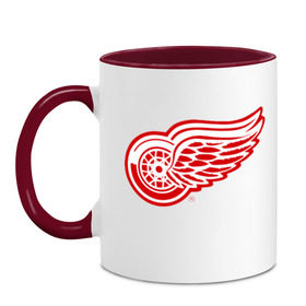 Кружка двухцветная с принтом Detroit Red Wings в Петрозаводске, керамика | объем — 330 мл, диаметр — 80 мм. Цветная ручка и кайма сверху, в некоторых цветах — вся внутренняя часть | hockey | nhl | лига | нхл | хокей | хоккей | хоккейная лига
