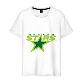 Мужская футболка хлопок с принтом Dallas Stars в Петрозаводске, 100% хлопок | прямой крой, круглый вырез горловины, длина до линии бедер, слегка спущенное плечо. | Тематика изображения на принте: dallas stars | nhl | даллас старс | нхл | хоккей | хоккейная лига