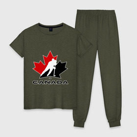 Женская пижама хлопок с принтом Canada в Петрозаводске, 100% хлопок | брюки и футболка прямого кроя, без карманов, на брюках мягкая резинка на поясе и по низу штанин | canada | hockey | nhl | канада | лига | нхл | хокей | хокейнаялига | хоккей | хоккейная лига