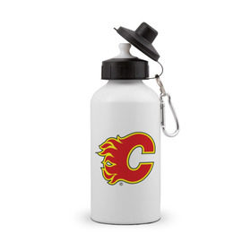 Бутылка спортивная с принтом Calgary Flames в Петрозаводске, металл | емкость — 500 мл, в комплекте две пластиковые крышки и карабин для крепления | Тематика изображения на принте: calgary flames | nhl | гелери флеймс | нхл | хоккей | хоккейная лига