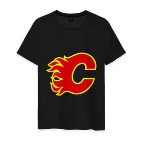 Мужская футболка хлопок с принтом Calgary Flames в Петрозаводске, 100% хлопок | прямой крой, круглый вырез горловины, длина до линии бедер, слегка спущенное плечо. | Тематика изображения на принте: calgary flames | nhl | гелери флеймс | нхл | хоккей | хоккейная лига