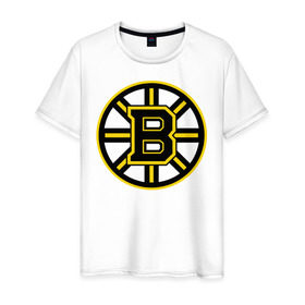 Мужская футболка хлопок с принтом Boston Bruins в Петрозаводске, 100% хлопок | прямой крой, круглый вырез горловины, длина до линии бедер, слегка спущенное плечо. | нхл | хоккейная лига