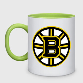 Кружка двухцветная с принтом Boston Bruins в Петрозаводске, керамика | объем — 330 мл, диаметр — 80 мм. Цветная ручка и кайма сверху, в некоторых цветах — вся внутренняя часть | нхл | хоккейная лига