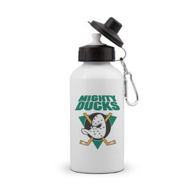 Бутылка спортивная с принтом Anaheim Mighty Ducks в Петрозаводске, металл | емкость — 500 мл, в комплекте две пластиковые крышки и карабин для крепления | anaheim mighty ducks | майти дакс | национальная лига калифорнии | хокей | хоккей
