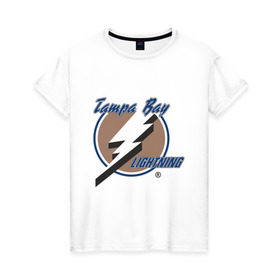 Женская футболка хлопок с принтом Tampa Bay в Петрозаводске, 100% хлопок | прямой крой, круглый вырез горловины, длина до линии бедер, слегка спущенное плечо | hockey | nhl | tampa bay | национальная лига | нхл | тампа бэй | хокей | хоккей