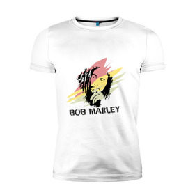Мужская футболка премиум с принтом Bob Marley в Петрозаводске, 92% хлопок, 8% лайкра | приталенный силуэт, круглый вырез ворота, длина до линии бедра, короткий рукав | Тематика изображения на принте: 