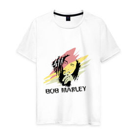 Мужская футболка хлопок с принтом Bob Marley в Петрозаводске, 100% хлопок | прямой крой, круглый вырез горловины, длина до линии бедер, слегка спущенное плечо. | Тематика изображения на принте: 