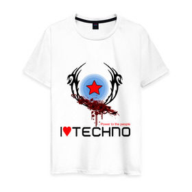 Мужская футболка хлопок с принтом I love techno (4) в Петрозаводске, 100% хлопок | прямой крой, круглый вырез горловины, длина до линии бедер, слегка спущенное плечо. | Тематика изображения на принте: love techno | techno | люблю техно | техно | я люблю | я люблю техно