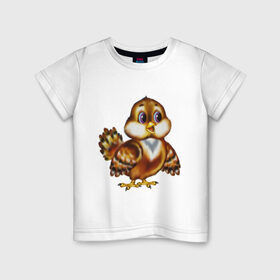 Детская футболка хлопок с принтом Воробушек в Петрозаводске, 100% хлопок | круглый вырез горловины, полуприлегающий силуэт, длина до линии бедер | воробей | воробушек | птенец | птичка