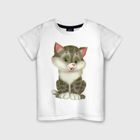 Детская футболка хлопок с принтом Волчонок в Петрозаводске, 100% хлопок | круглый вырез горловины, полуприлегающий силуэт, длина до линии бедер | кот | кошка