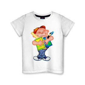 Детская футболка хлопок с принтом Мальчик-ученик в Петрозаводске, 100% хлопок | круглый вырез горловины, полуприлегающий силуэт, длина до линии бедер | мальчик | учебники | ученик | школьник