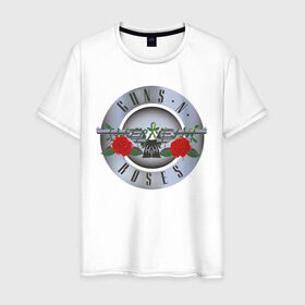Мужская футболка хлопок с принтом Guns`n`Roses в Петрозаводске, 100% хлопок | прямой крой, круглый вырез горловины, длина до линии бедер, слегка спущенное плечо. | guns | gunsnroses | metall | rock | roses | метал | металл | рок
