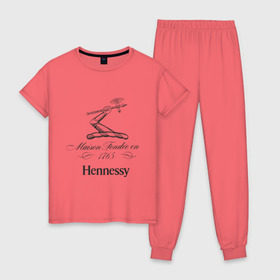 Женская пижама хлопок с принтом Hennessy в Петрозаводске, 100% хлопок | брюки и футболка прямого кроя, без карманов, на брюках мягкая резинка на поясе и по низу штанин | cognac | hennessy | бар | бармен | коньяк | хеннесси