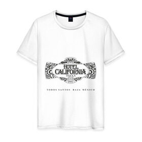 Мужская футболка хлопок с принтом Tequila Hotel California в Петрозаводске, 100% хлопок | прямой крой, круглый вырез горловины, длина до линии бедер, слегка спущенное плечо. | hotel california | tequila | бар | бармен | текила