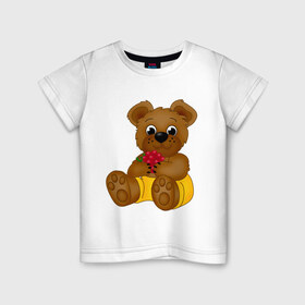 Детская футболка хлопок с принтом Мишка с малинкой в Петрозаводске, 100% хлопок | круглый вырез горловины, полуприлегающий силуэт, длина до линии бедер | Тематика изображения на принте: 
