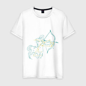 Мужская футболка хлопок с принтом Стрелец-Зодиак в Петрозаводске, 100% хлопок | прямой крой, круглый вырез горловины, длина до линии бедер, слегка спущенное плечо. | 