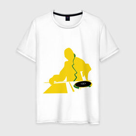 Мужская футболка хлопок с принтом DJ за пультом в Петрозаводске, 100% хлопок | прямой крой, круглый вырез горловины, длина до линии бедер, слегка спущенное плечо. | club | dj | вертушка | диджей | клуб | силуэт | тень