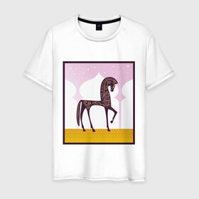 Мужская футболка хлопок с принтом Лошадь в Петрозаводске, 100% хлопок | прямой крой, круглый вырез горловины, длина до линии бедер, слегка спущенное плечо. | 