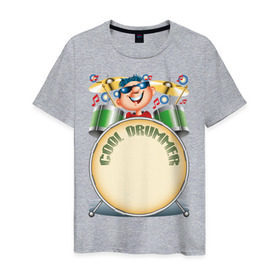 Мужская футболка хлопок с принтом Cool Drummer в Петрозаводске, 100% хлопок | прямой крой, круглый вырез горловины, длина до линии бедер, слегка спущенное плечо. | барабанщик | музыка | музыкант | ударник
