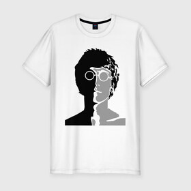 Мужская футболка премиум с принтом Джон Леннон в Петрозаводске, 92% хлопок, 8% лайкра | приталенный силуэт, круглый вырез ворота, длина до линии бедра, короткий рукав | 
