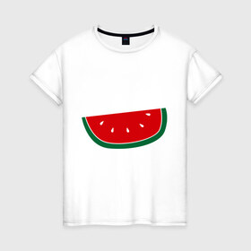 Женская футболка хлопок с принтом Watermelon в Петрозаводске, 100% хлопок | прямой крой, круглый вырез горловины, длина до линии бедер, слегка спущенное плечо | watermelon | арбуз | долька арбуза | фрукт | ягода