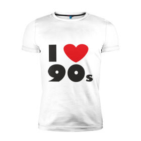Мужская футболка премиум с принтом Люблю 90-ые в Петрозаводске, 92% хлопок, 8% лайкра | приталенный силуэт, круглый вырез ворота, длина до линии бедра, короткий рукав | 90s | 90е | музыка | ретро | слушать | старые песни | стиль | я люблю