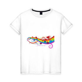 Женская футболка хлопок с принтом Разноцветная любовь в Петрозаводске, 100% хлопок | прямой крой, круглый вырез горловины, длина до линии бедер, слегка спущенное плечо | радуга | сердечки | сердца | узоры.ю сердце | цветной | яркий