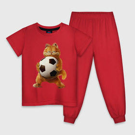 Детская пижама хлопок с принтом Гарфилд (3) в Петрозаводске, 100% хлопок |  брюки и футболка прямого кроя, без карманов, на брюках мягкая резинка на поясе и по низу штанин
 | garfield | гарфилд | кот | коты | кошки | мульт | мультик | мульфильм | мяч | футбольный мяч