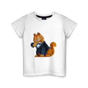 Детская футболка хлопок с принтом Гарфилд (4) в Петрозаводске, 100% хлопок | круглый вырез горловины, полуприлегающий силуэт, длина до линии бедер | garfield | гарфилд | кот гарфилд | коты | кошки | мультик | фильм