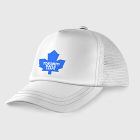 Детская кепка тракер с принтом Toronto Maple Leafs в Петрозаводске, Козырек - 100% хлопок. Кепка - 100% полиэстер, Задняя часть - сетка | универсальный размер, пластиковая застёжка | Тематика изображения на принте: toronto maple leafs | канада | канадская лига | канадцы | лига | торонто мепл ливс | хокей | хоккей