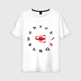 Женская футболка хлопок Oversize с принтом Скорпион (5) в Петрозаводске, 100% хлопок | свободный крой, круглый ворот, спущенный рукав, длина до линии бедер
 | zodiac | гороскоп | знак зодиака | знаки зодиака | скрпион