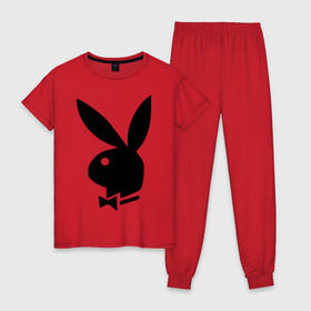 Женская пижама хлопок с принтом Playboy в Петрозаводске, 100% хлопок | брюки и футболка прямого кроя, без карманов, на брюках мягкая резинка на поясе и по низу штанин | кролик | плейбой