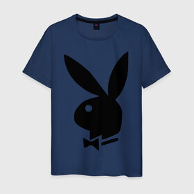 Мужская футболка хлопок с принтом Playboy в Петрозаводске, 100% хлопок | прямой крой, круглый вырез горловины, длина до линии бедер, слегка спущенное плечо. | кролик | плейбой