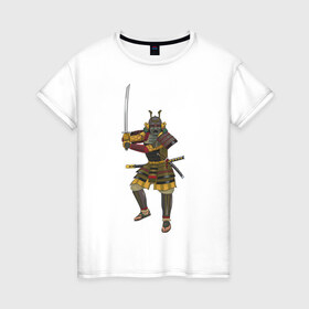 Женская футболка хлопок с принтом Samuray в Петрозаводске, 100% хлопок | прямой крой, круглый вырез горловины, длина до линии бедер, слегка спущенное плечо | samuray | воин | древний восток | самурай