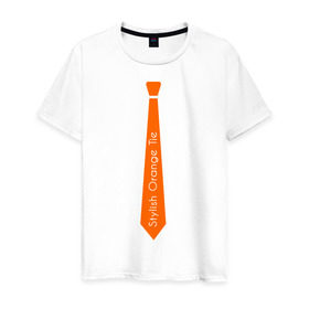 Мужская футболка хлопок с принтом Стильный оранжевый галстук в Петрозаводске, 100% хлопок | прямой крой, круглый вырез горловины, длина до линии бедер, слегка спущенное плечо. | гастук | оранжевый | стиль | стильный