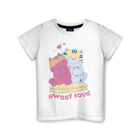 Детская футболка хлопок с принтом Sweer Love в Петрозаводске, 100% хлопок | круглый вырез горловины, полуприлегающий силуэт, длина до линии бедер | sweer love | кошки | любовь | сердечки | сладкая любовь