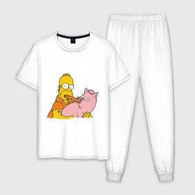 Мужская пижама хлопок с принтом Гомер и свинья в Петрозаводске, 100% хлопок | брюки и футболка прямого кроя, без карманов, на брюках мягкая резинка на поясе и по низу штанин
 | гомер