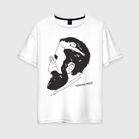 Женская футболка хлопок Oversize с принтом Портрет Зигмунда Фрейда в Петрозаводске, 100% хлопок | свободный крой, круглый ворот, спущенный рукав, длина до линии бедер
 | зигмунд фрейд | знаменитость | знаменитые личности | психология