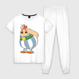 Женская пижама хлопок с принтом Обеликс в Петрозаводске, 100% хлопок | брюки и футболка прямого кроя, без карманов, на брюках мягкая резинка на поясе и по низу штанин | астерикс | астерикс и обеликс | обеликс