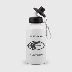 Бутылка спортивная с принтом Fear Factory в Петрозаводске, металл | емкость — 500 мл, в комплекте две пластиковые крышки и карабин для крепления | Тематика изображения на принте: 