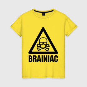 Женская футболка хлопок с принтом Brainiac в Петрозаводске, 100% хлопок | прямой крой, круглый вырез горловины, длина до линии бедер, слегка спущенное плечо | brainiac | брейниак | комиксы | мозг | череп