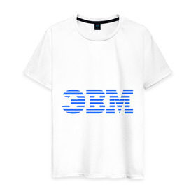 Мужская футболка хлопок с принтом ЭВМ в Петрозаводске, 100% хлопок | прямой крой, круглый вырез горловины, длина до линии бедер, слегка спущенное плечо. | ibm | эвм