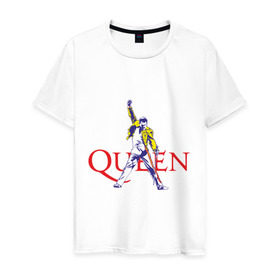 Мужская футболка хлопок с принтом Queen(2) в Петрозаводске, 100% хлопок | прямой крой, круглый вырез горловины, длина до линии бедер, слегка спущенное плечо. | rock | классический рок | куин | меркури | меркьюри | рок | фредди | фреди